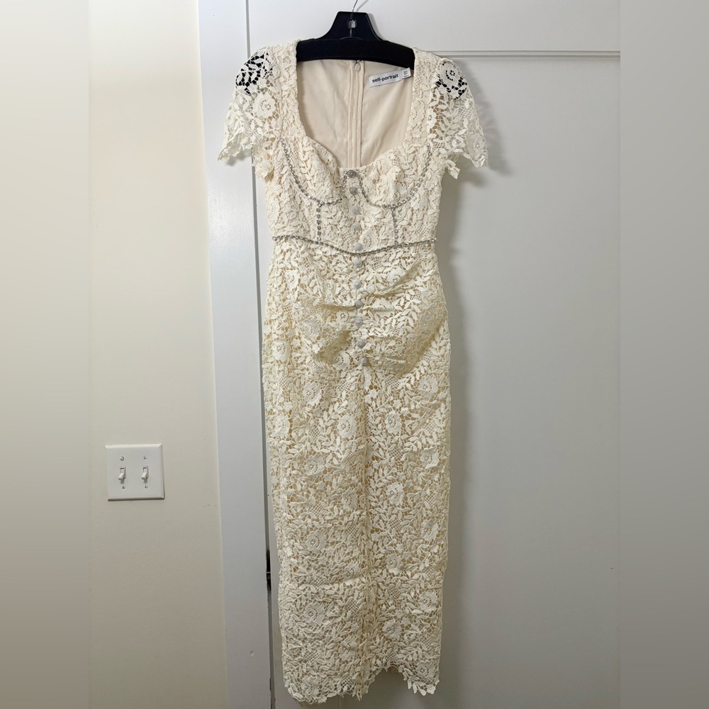 Self-portrait Cream Rose Lace Midi Dress - Picture 3 of 6